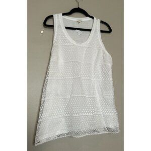 J Crew White Eyelet Embroidery Sleeveless Casual Tank Top US Women's Large NEW